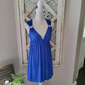 Cover Me Women's Sleeveless V-Neck Elastic Waist Swimsuit Coverup in Blue